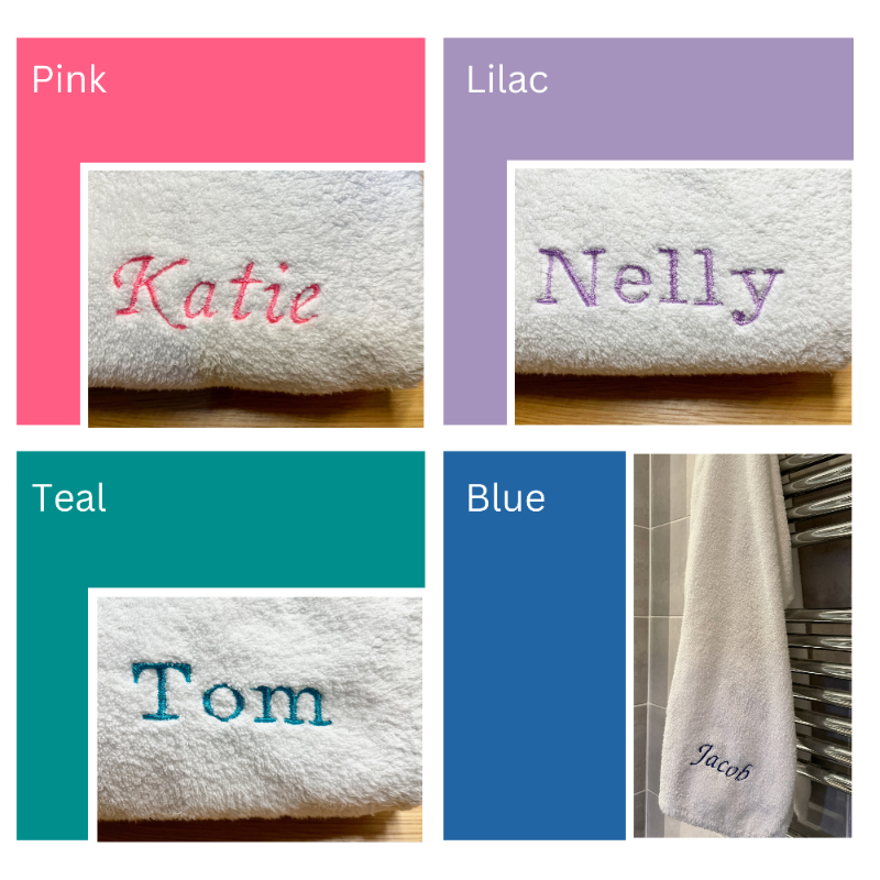 Personalise your hooded towel with our range of embroidery fonts and colours